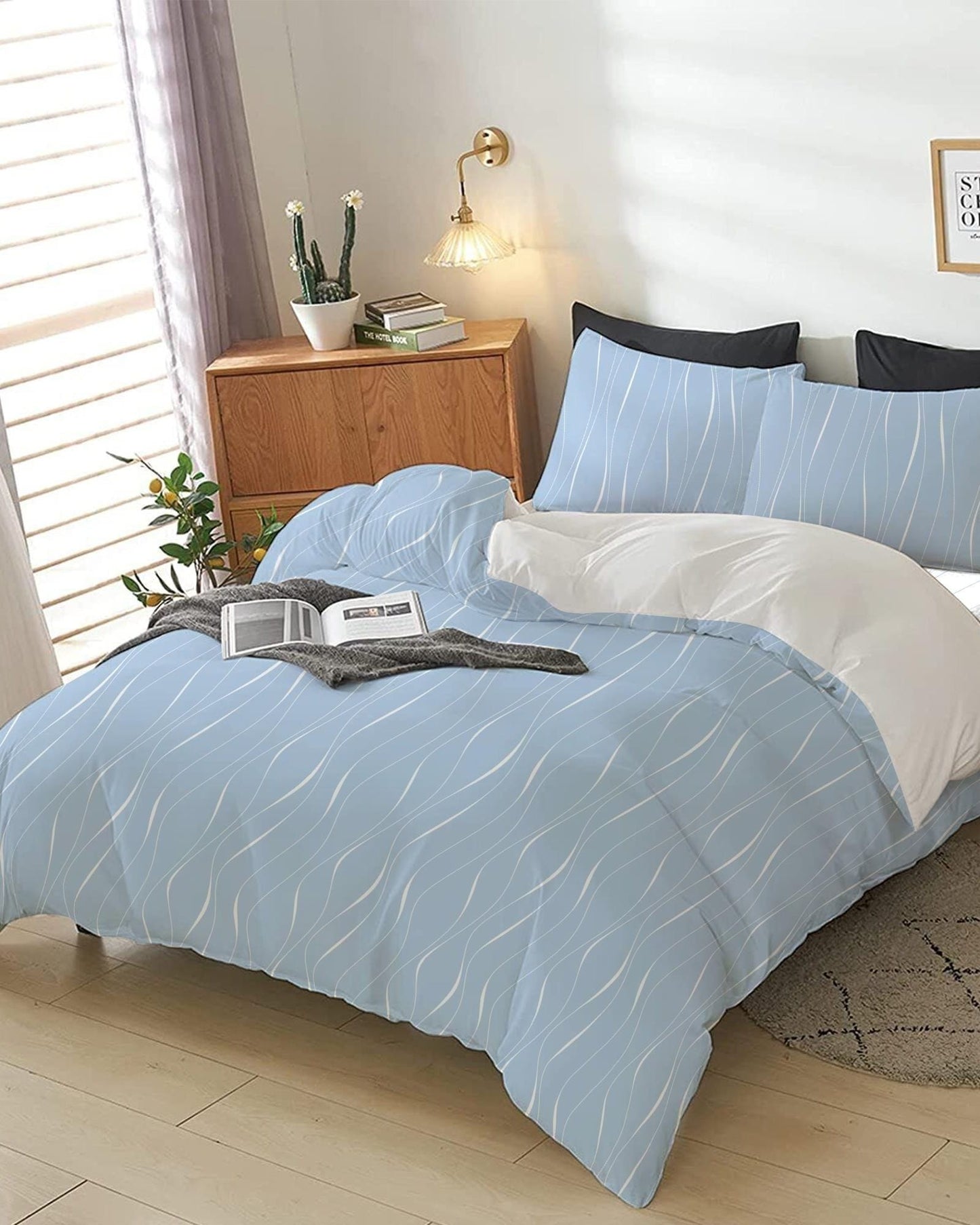 Cotton Home Comforter Set 4Pc Pastel Blue