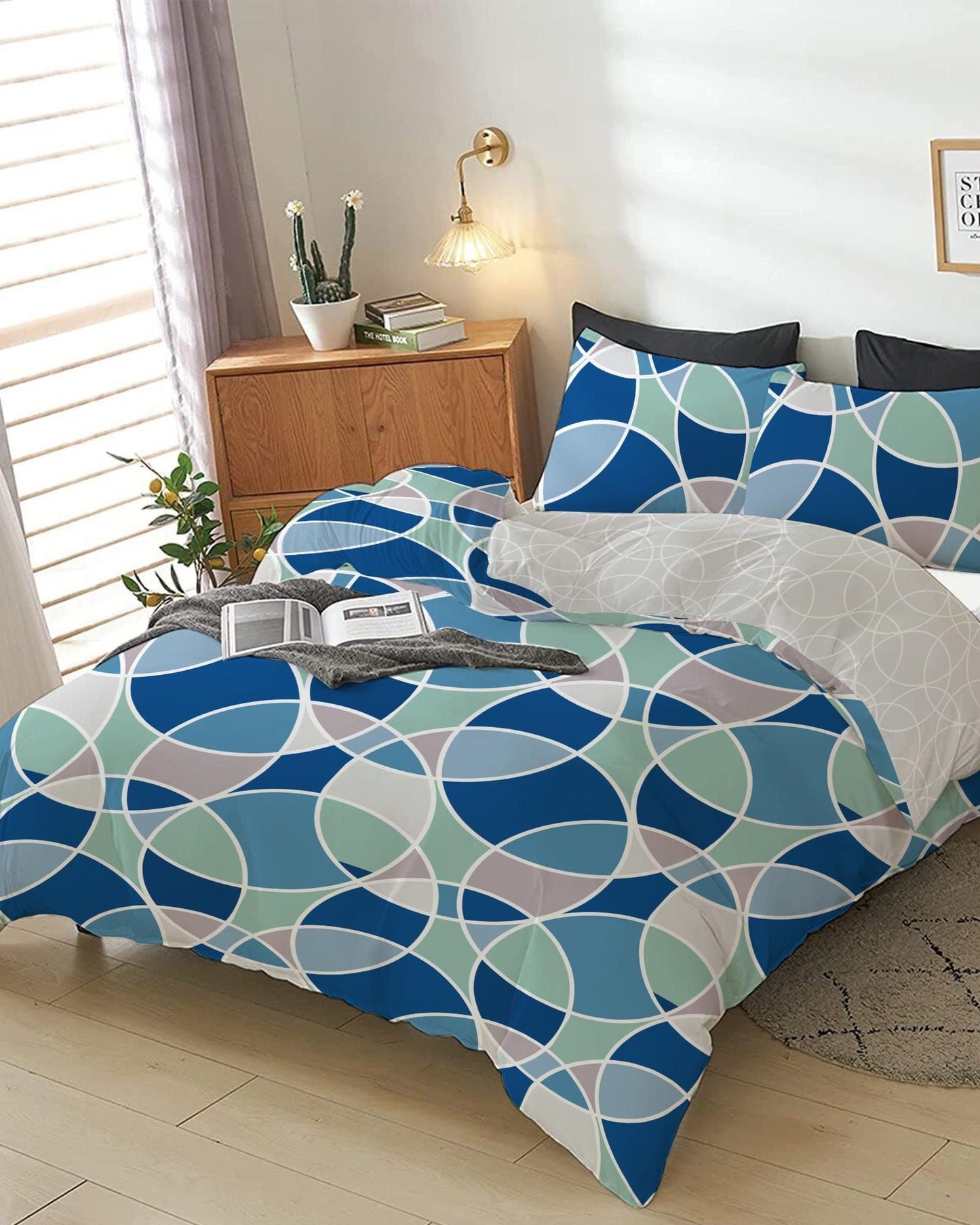 Cotton Home Comforter Set 4Pc Bauhaus Print Blue