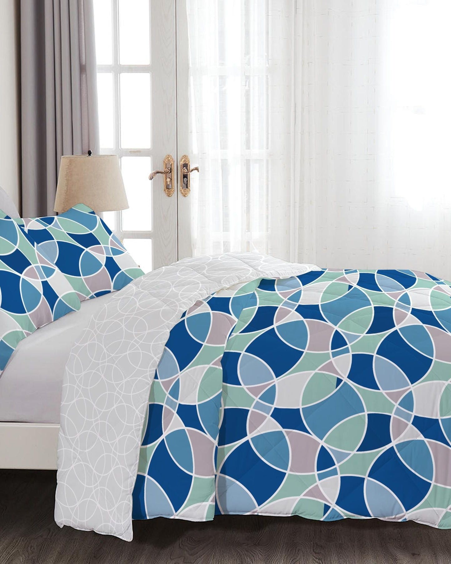 Cotton Home Comforter Set 4Pc Bauhaus Print Blue