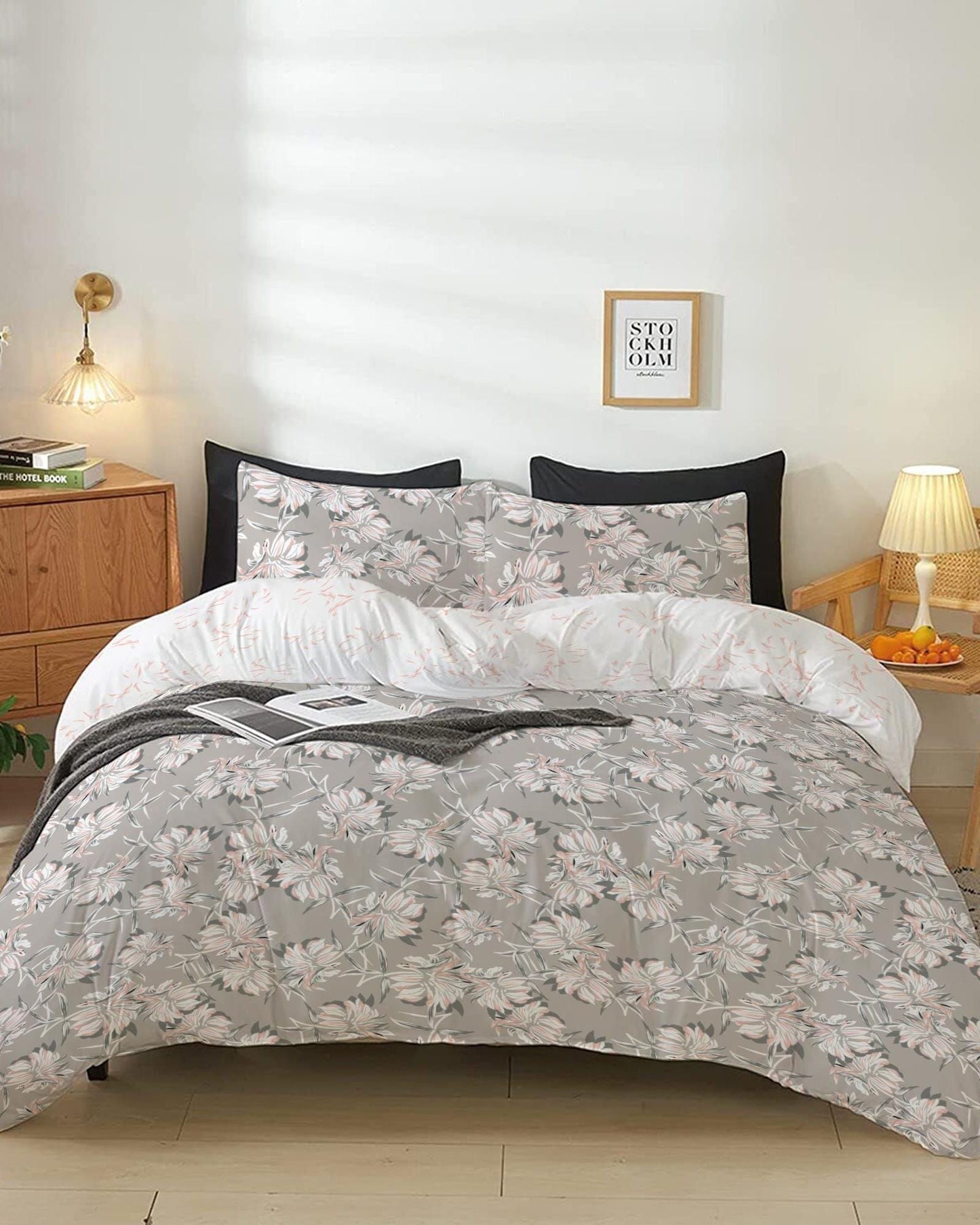 Cotton Home Comforter Set 4Pc Ditsy Floral Grey