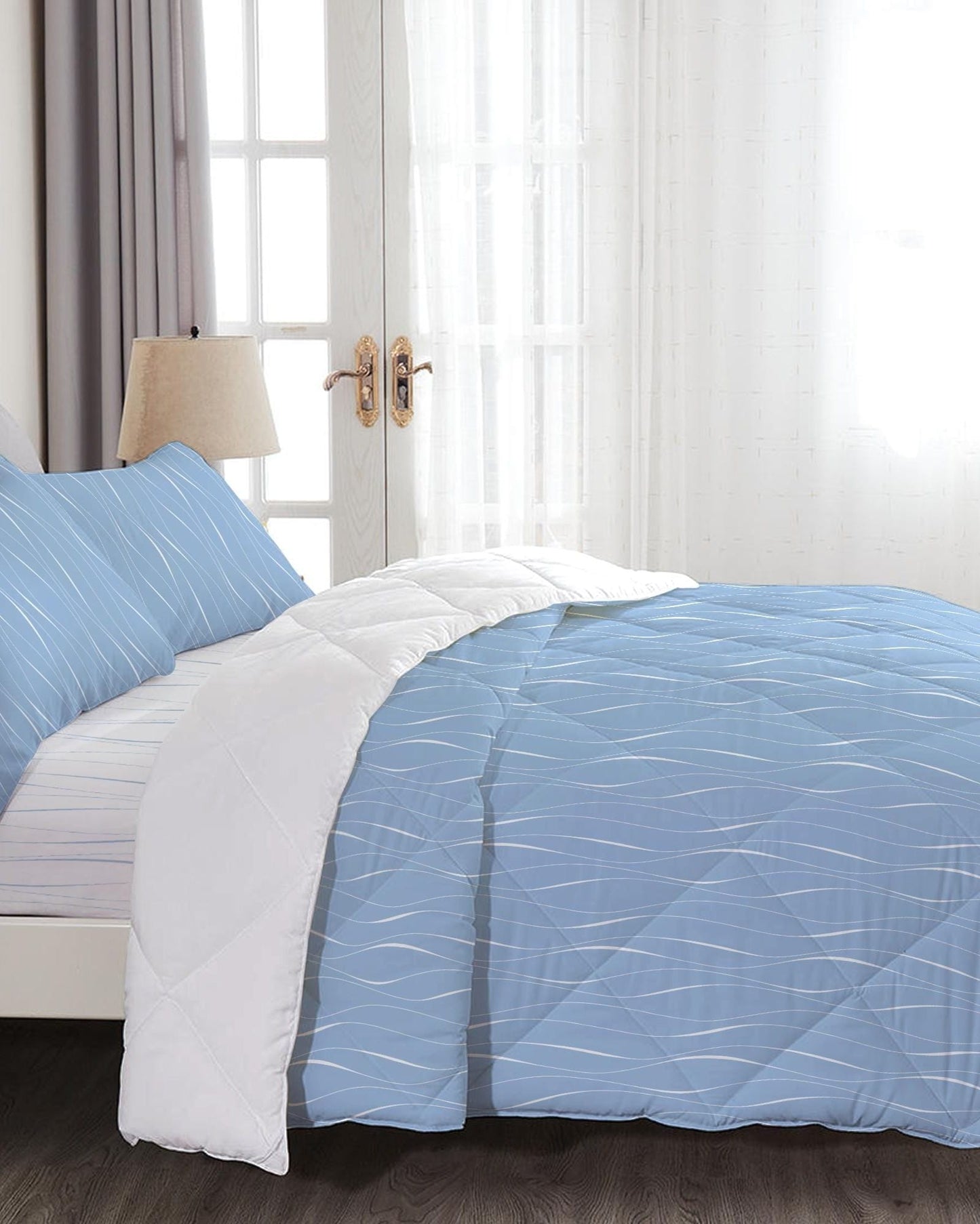 Cotton Home Comforter Set 4Pc Pastel Blue
