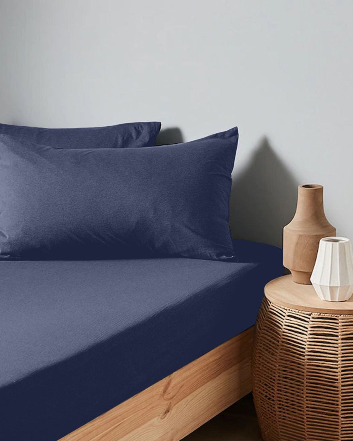 Cotton Home Fitted Sheet 1Pc Jersey Navy Blue