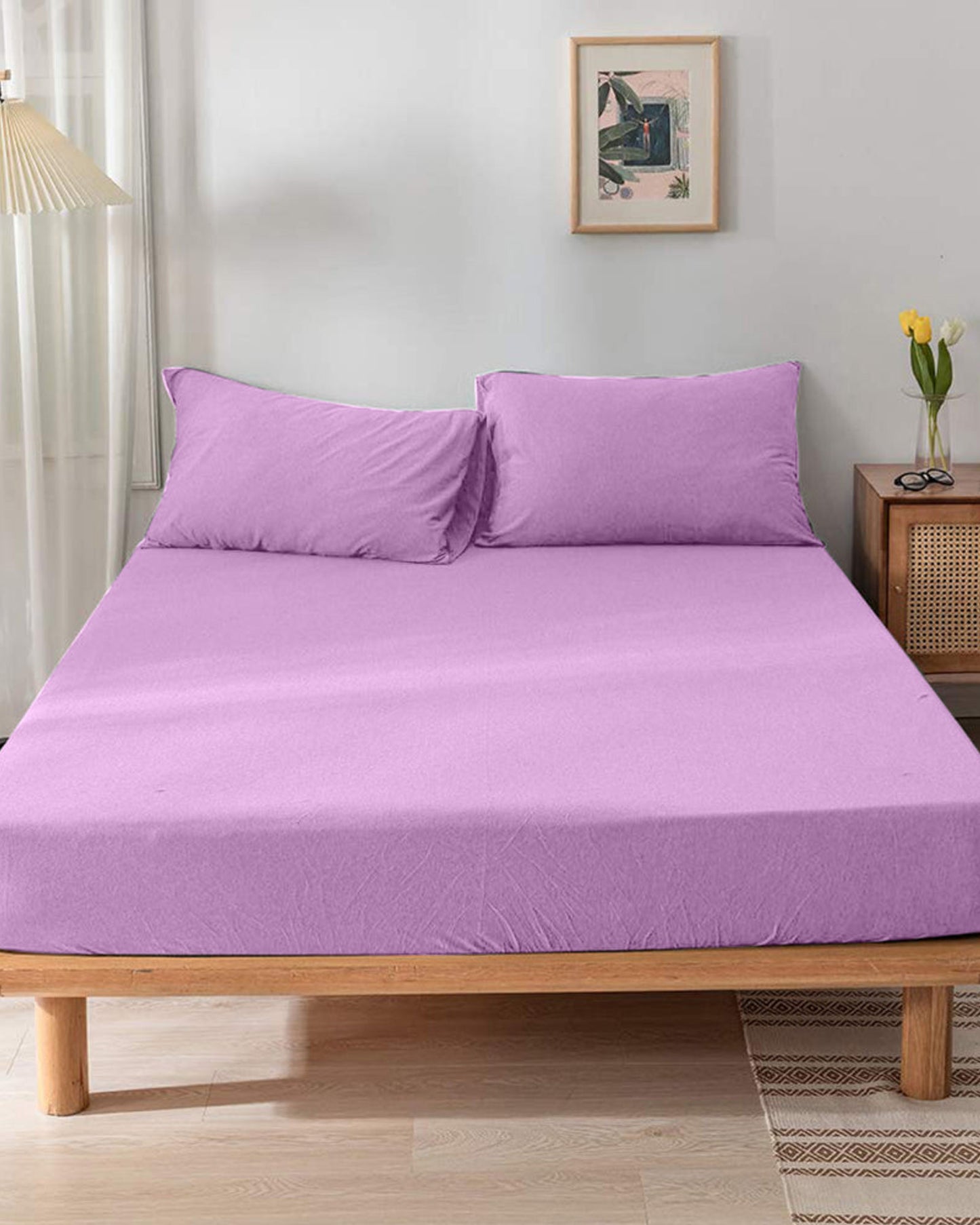 Cotton Home Fitted Sheet 1Pc Jersey Purple