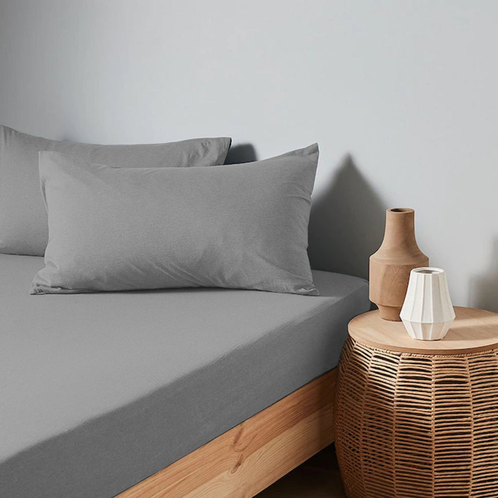Cotton Home Fitted Sheet 1Pc Jersey Grey