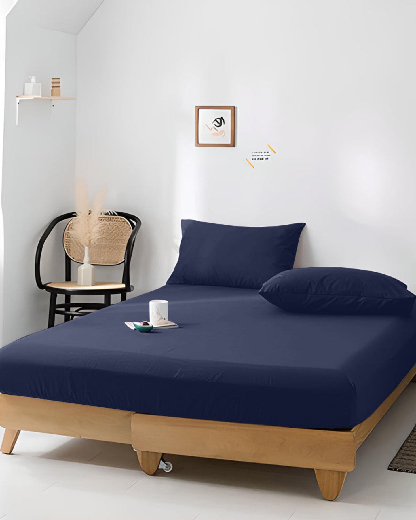 Cotton Home Fitted Sheet 1Pc Jersey Navy Blue