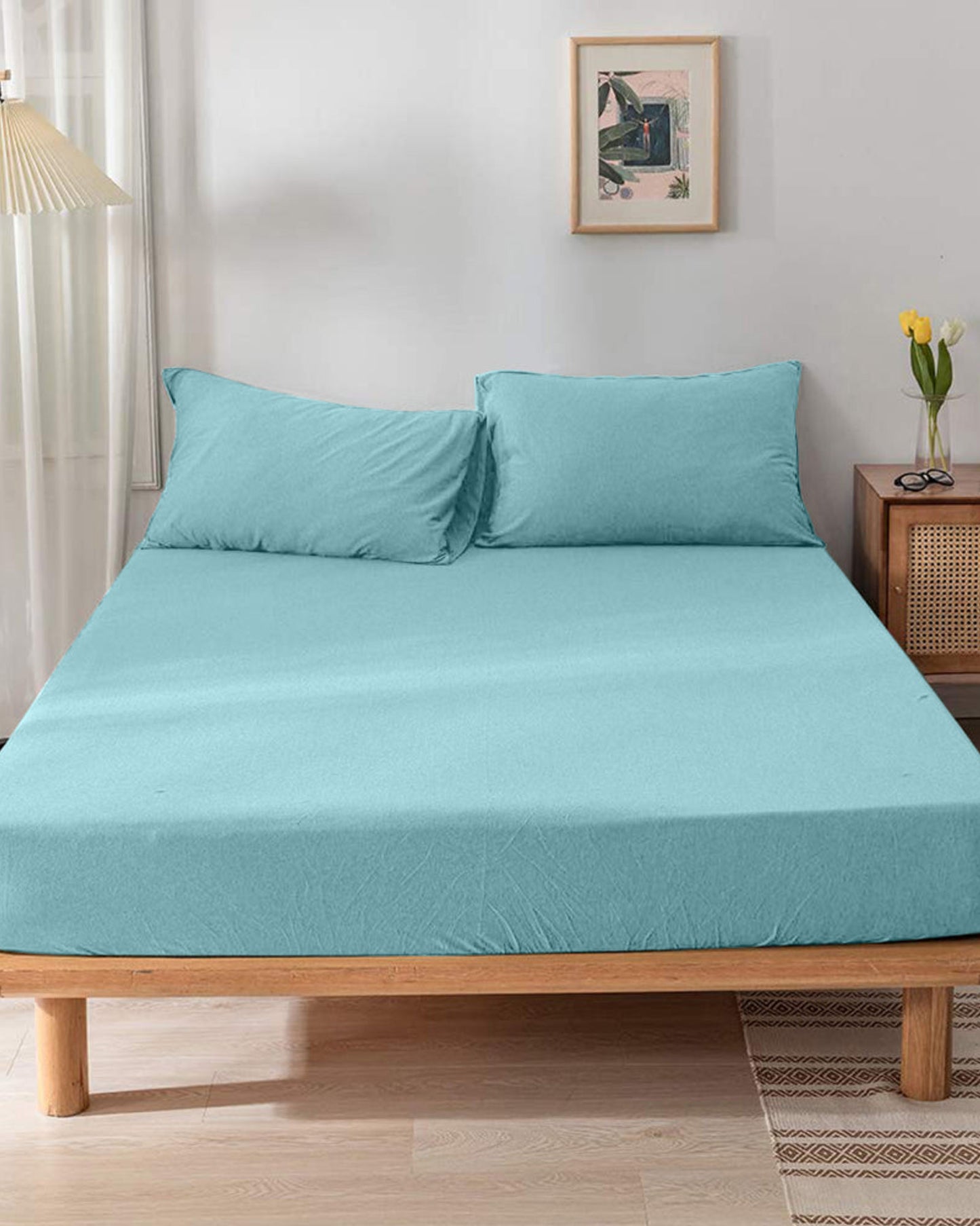 Cotton Home Fitted Sheet 1Pc Jersey Mint Green