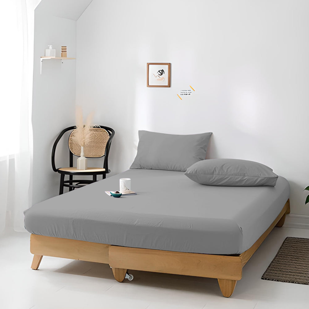 Cotton Home Fitted Sheet 1Pc Jersey Grey