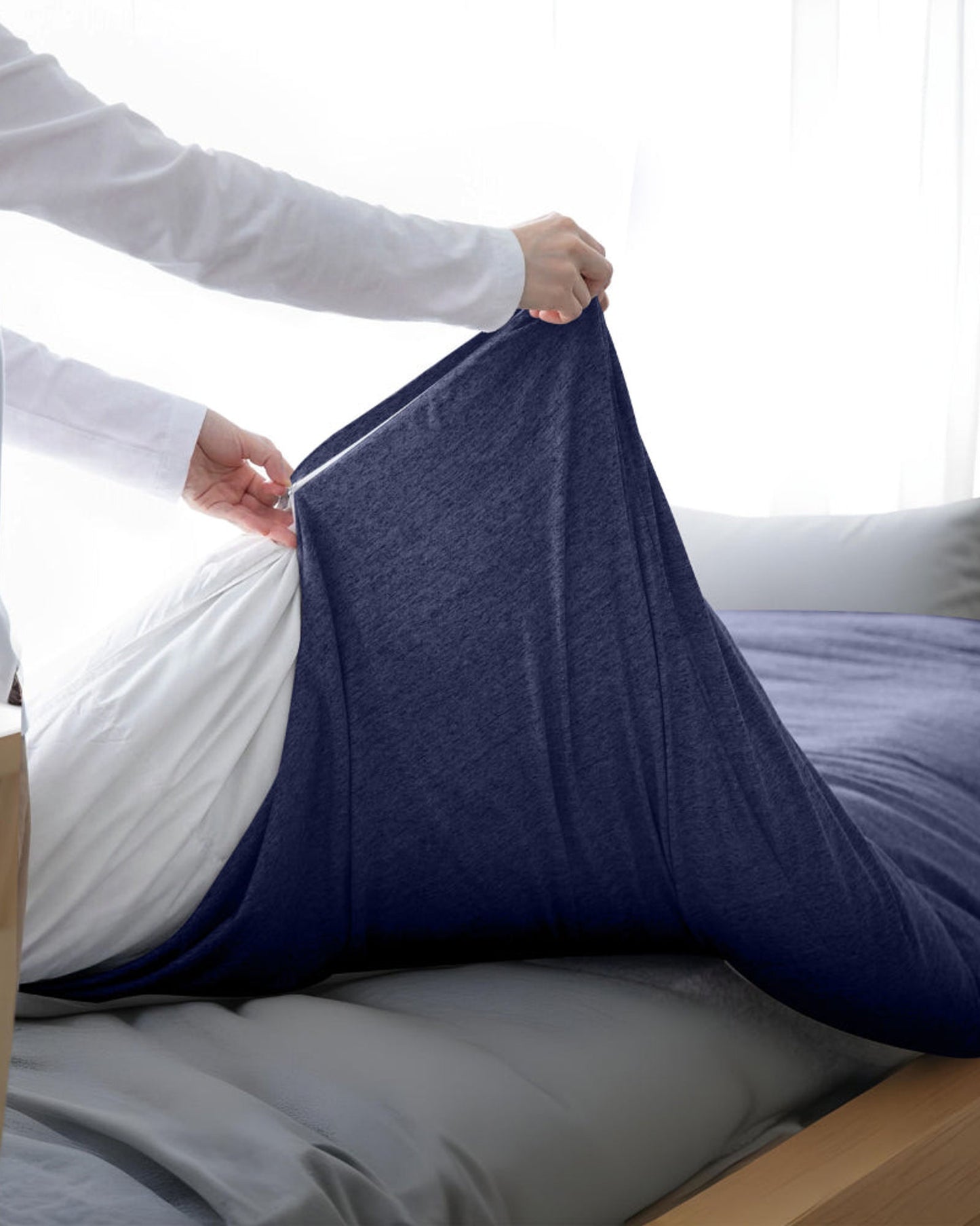 Cotton Home Jersey 3-piece Duvet Cover Set Navy Blue