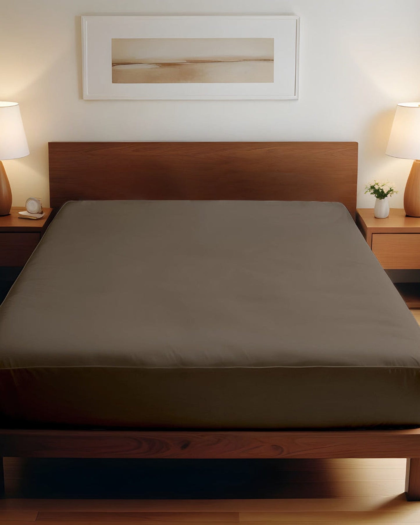 Cotton Home Fitted Sheet 1Pc Super Soft Brown