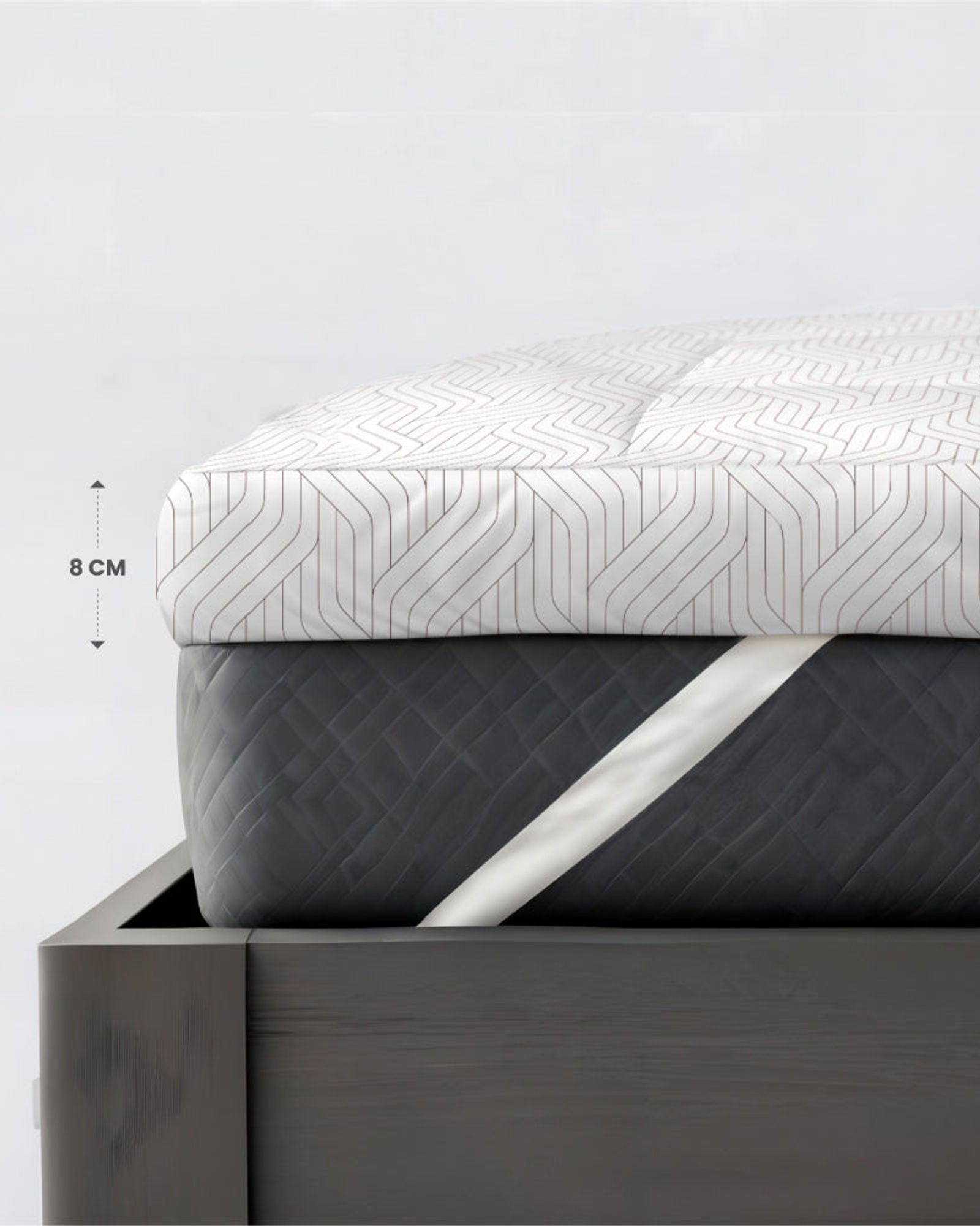 Cotton Home Mattress Topper Set 3Pc White/Grey Geometric