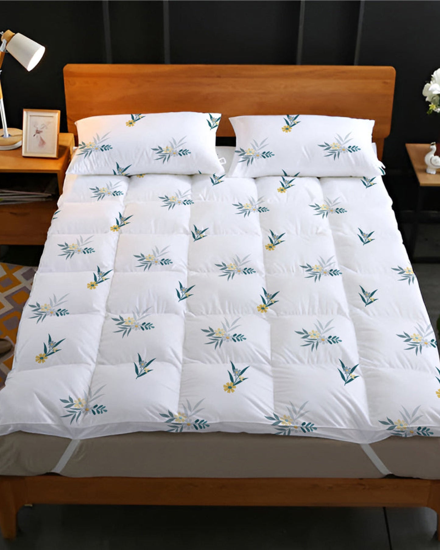 Cotton Home Mattress Topper Set 3Pc Floral