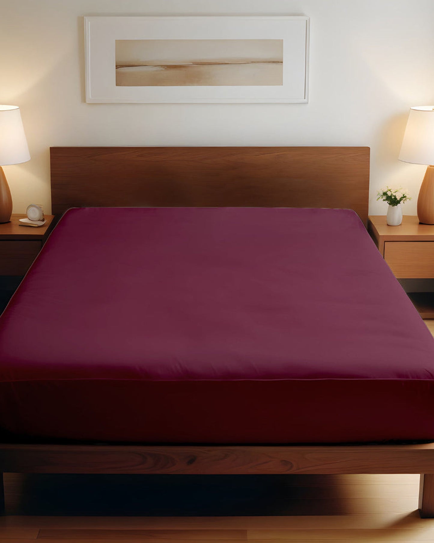 Cotton Home Fitted Sheet 1Pc Super Soft Burgundy