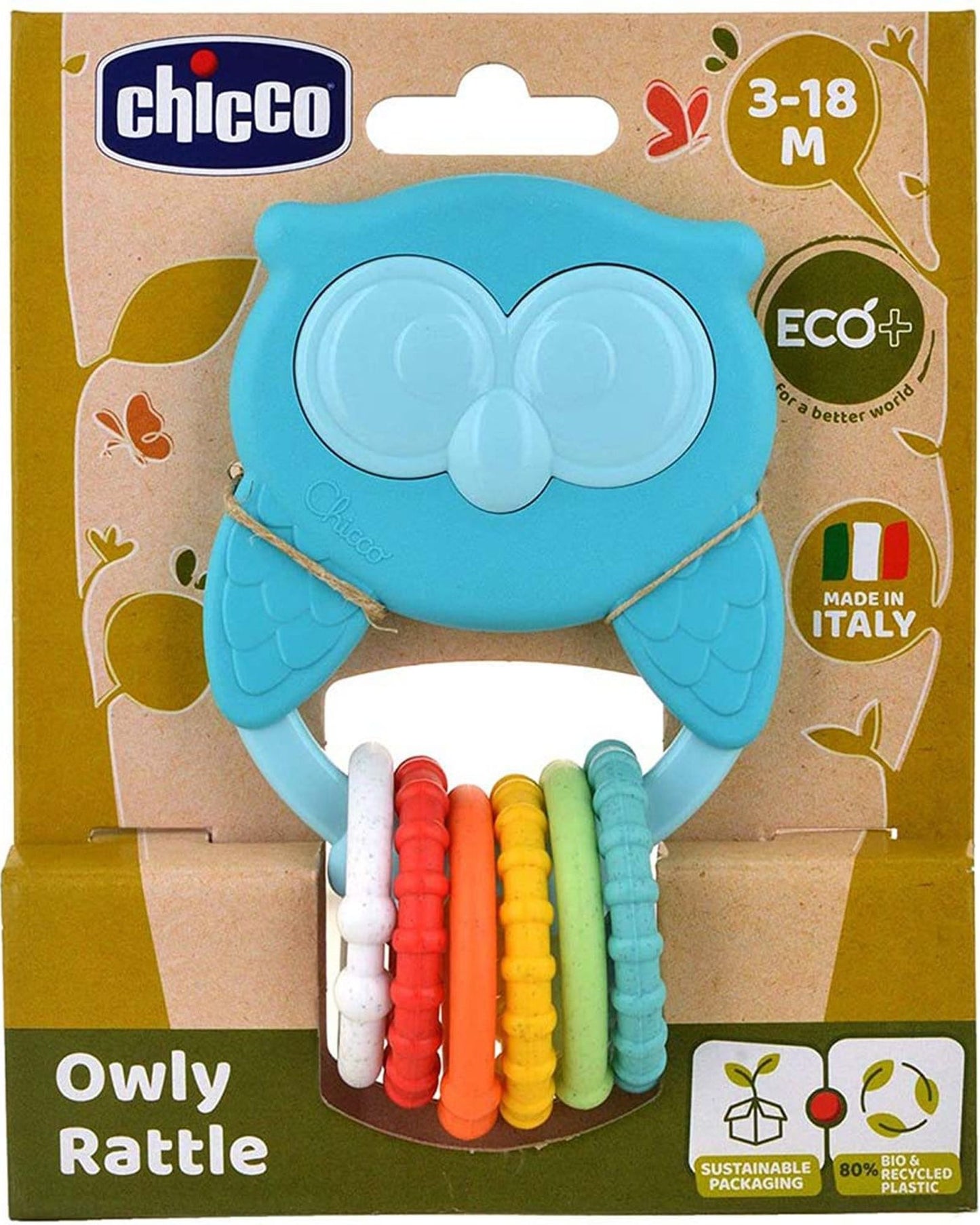CHICCO ECO+ OWLY PLASTIC RATTLE