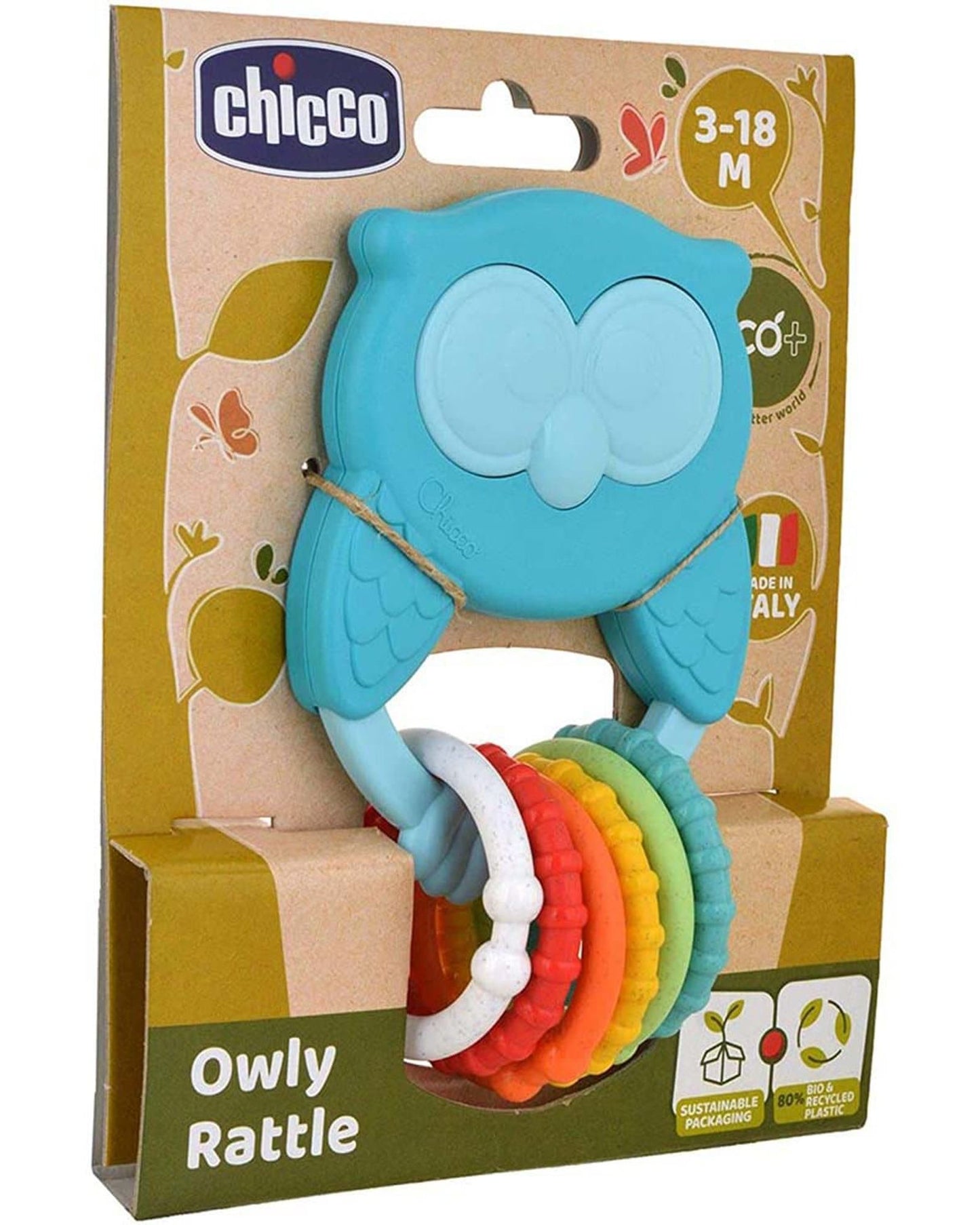 CHICCO ECO+ OWLY PLASTIC RATTLE