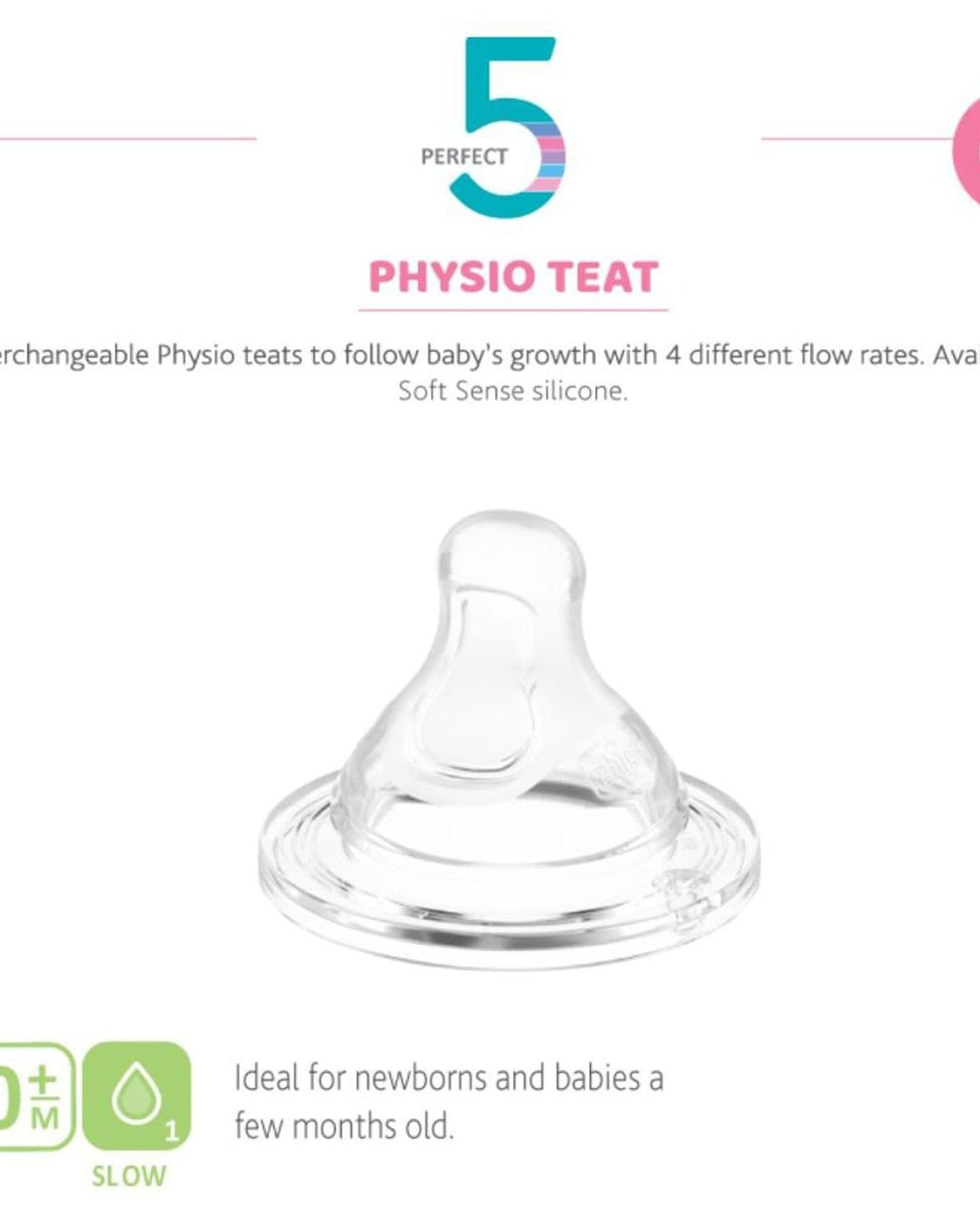 CHICCO PERFECT 5 PHYSIO TEAT 0M+ SLOW FLOW 2PCS SILICONE