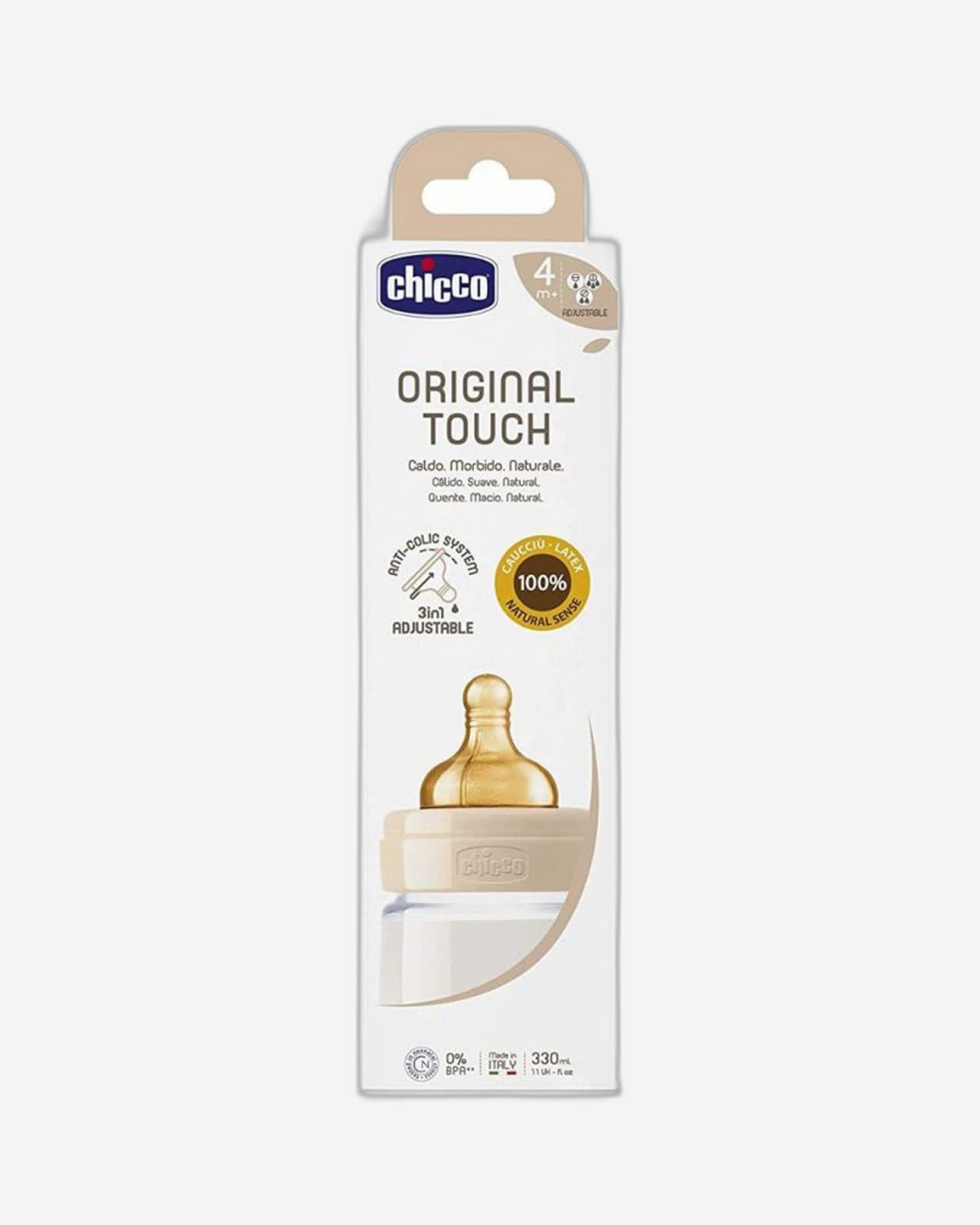 CHICCO ORIGINAL TOUCH FEEDING BOTTLE 330ML ADJUSTABLE FLOW 4M+ LATEX NEUTRAL