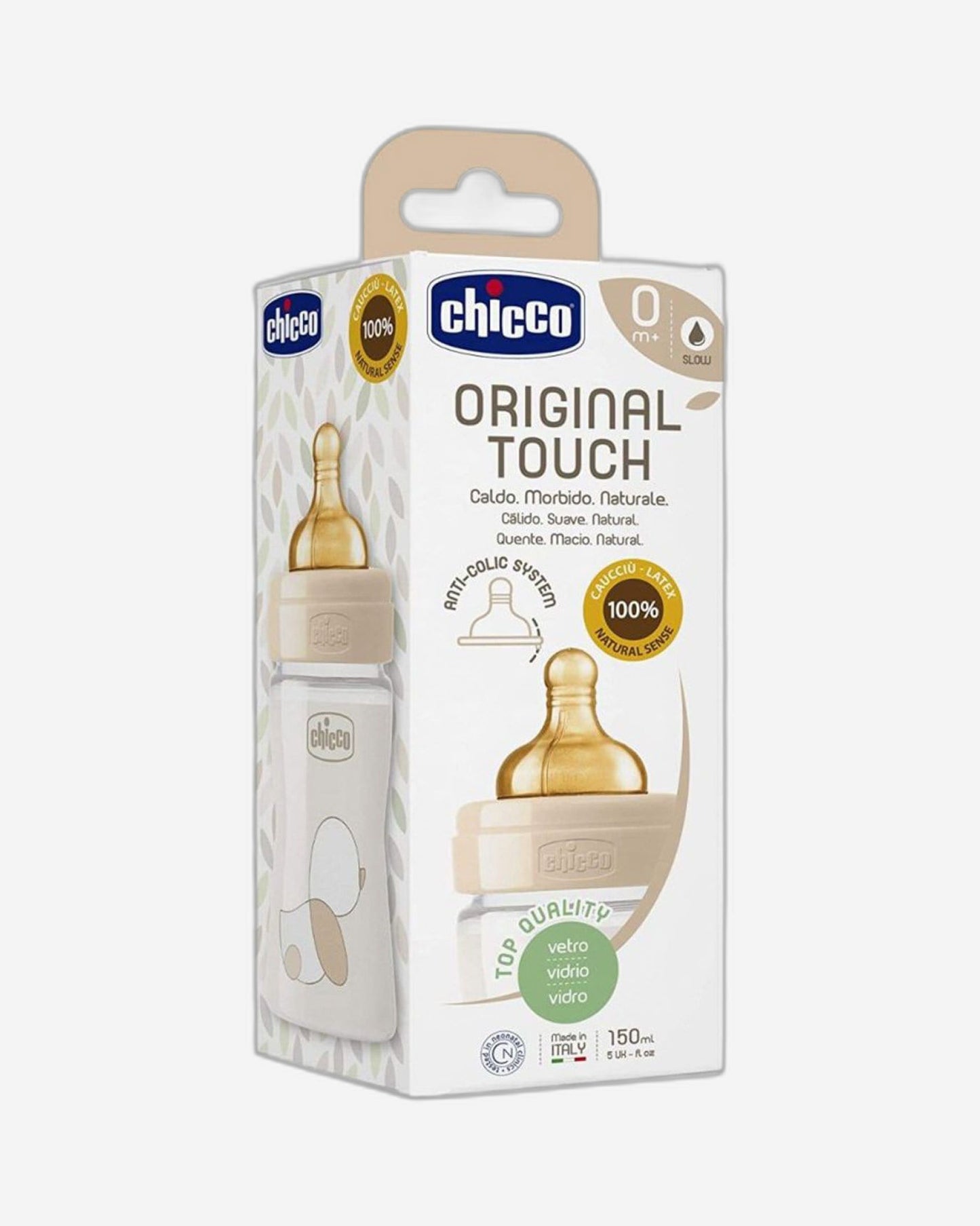 CHICCO ORIGINAL TOUCH GLASS BOTTLE 150ML SLOW FLOW 0M+ LATEX NEUTRAL