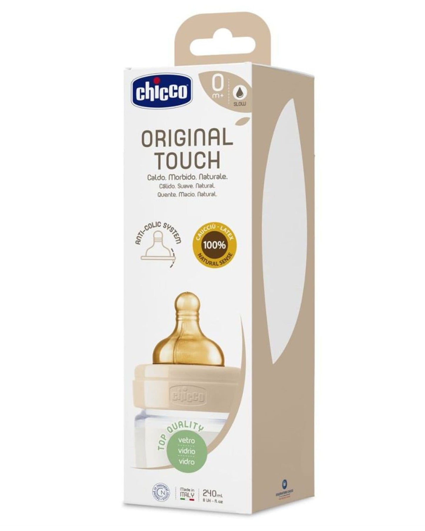 CHICCO ORIGINAL TOUCH GLASS BOTTLE 240ML SLOW FLOW 0M+ LATEX NEUTRAL