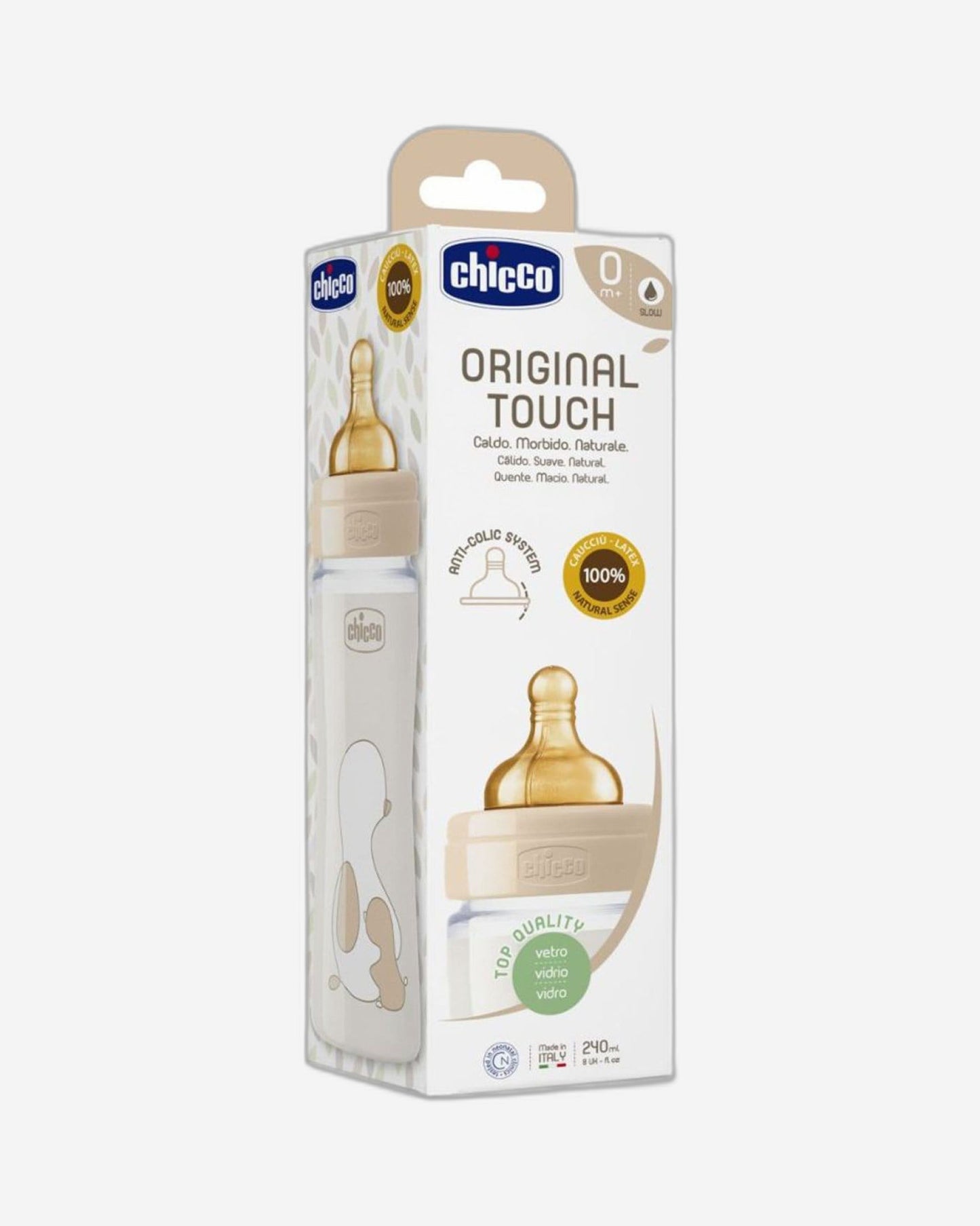 CHICCO ORIGINAL TOUCH GLASS BOTTLE 240ML SLOW FLOW 0M+ LATEX NEUTRAL