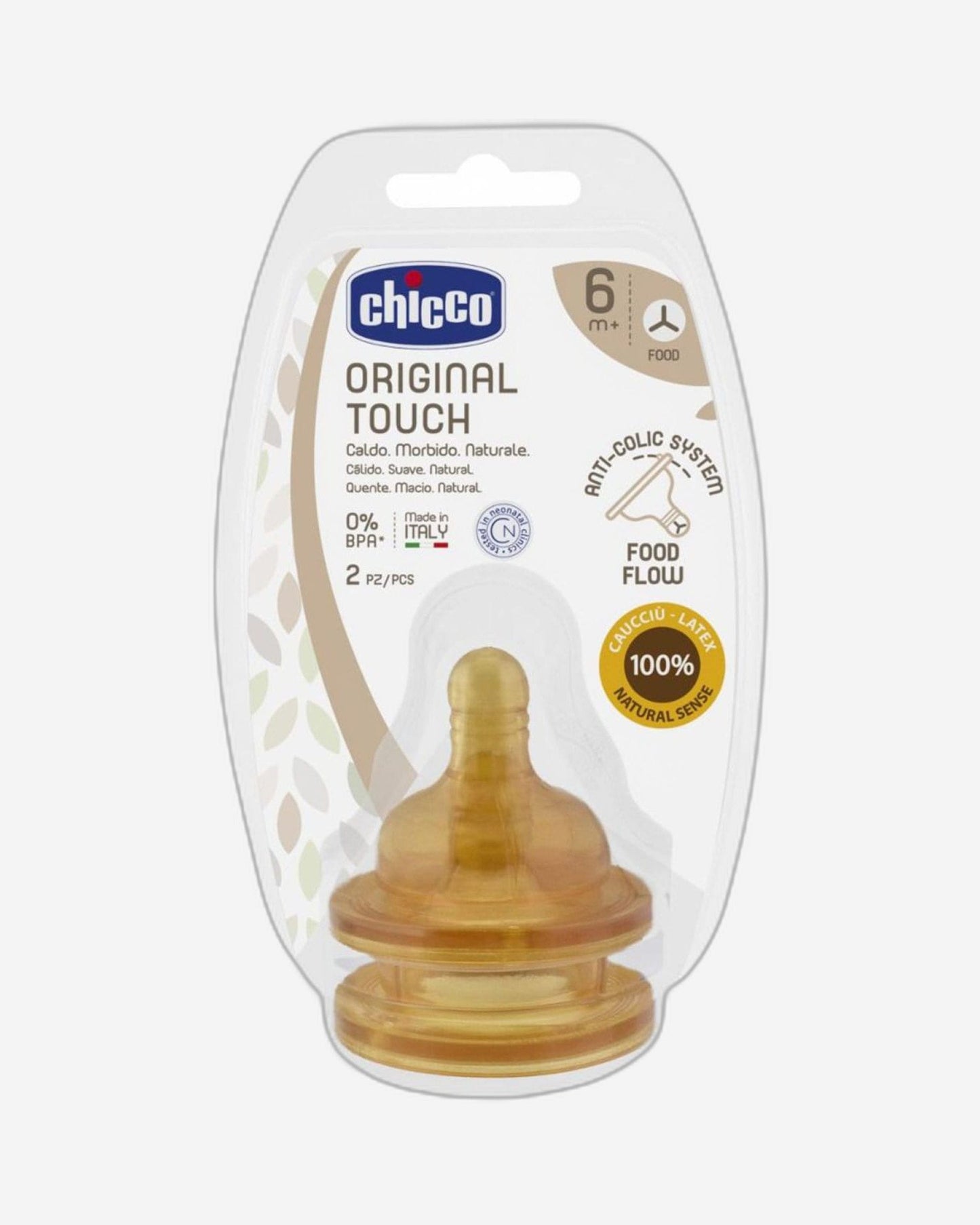 CHICCO ORIGINAL TOUCH TEAT 6M+ FOOD FLOW 2PCS LATEX