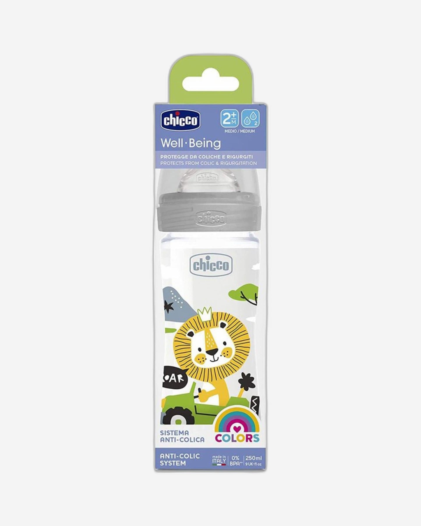 CHICCO WELL-BEING PLASTIC BOTTLE 250ML MEDIUM FLOW 2M+ SILICONE NEUTRAL