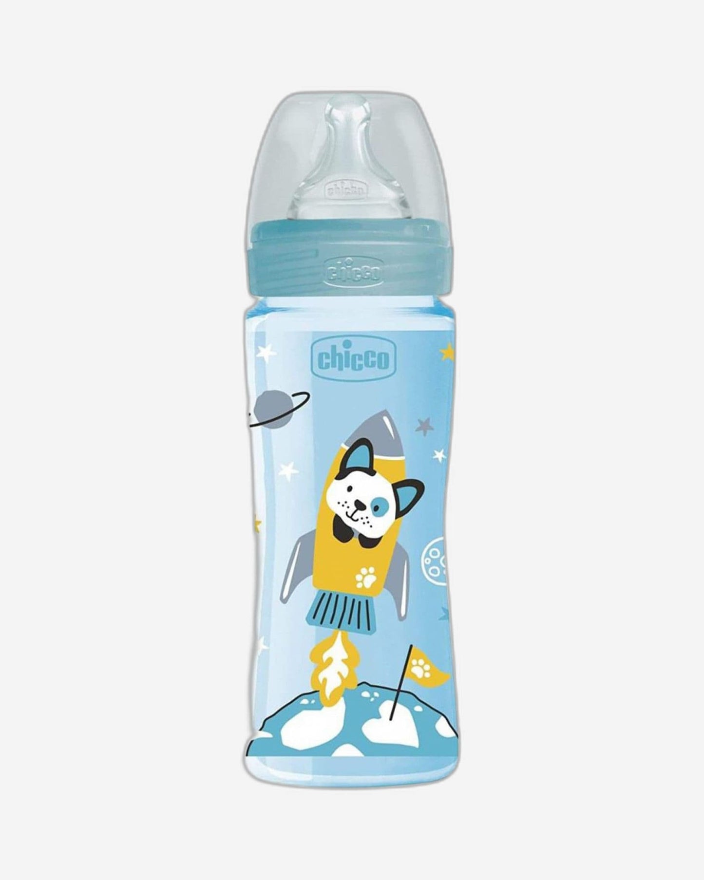 CHICCO WELL-BEING PLASTIC BOTTLE 330ML FAST FLOW 4M+ SILICONE BLUE