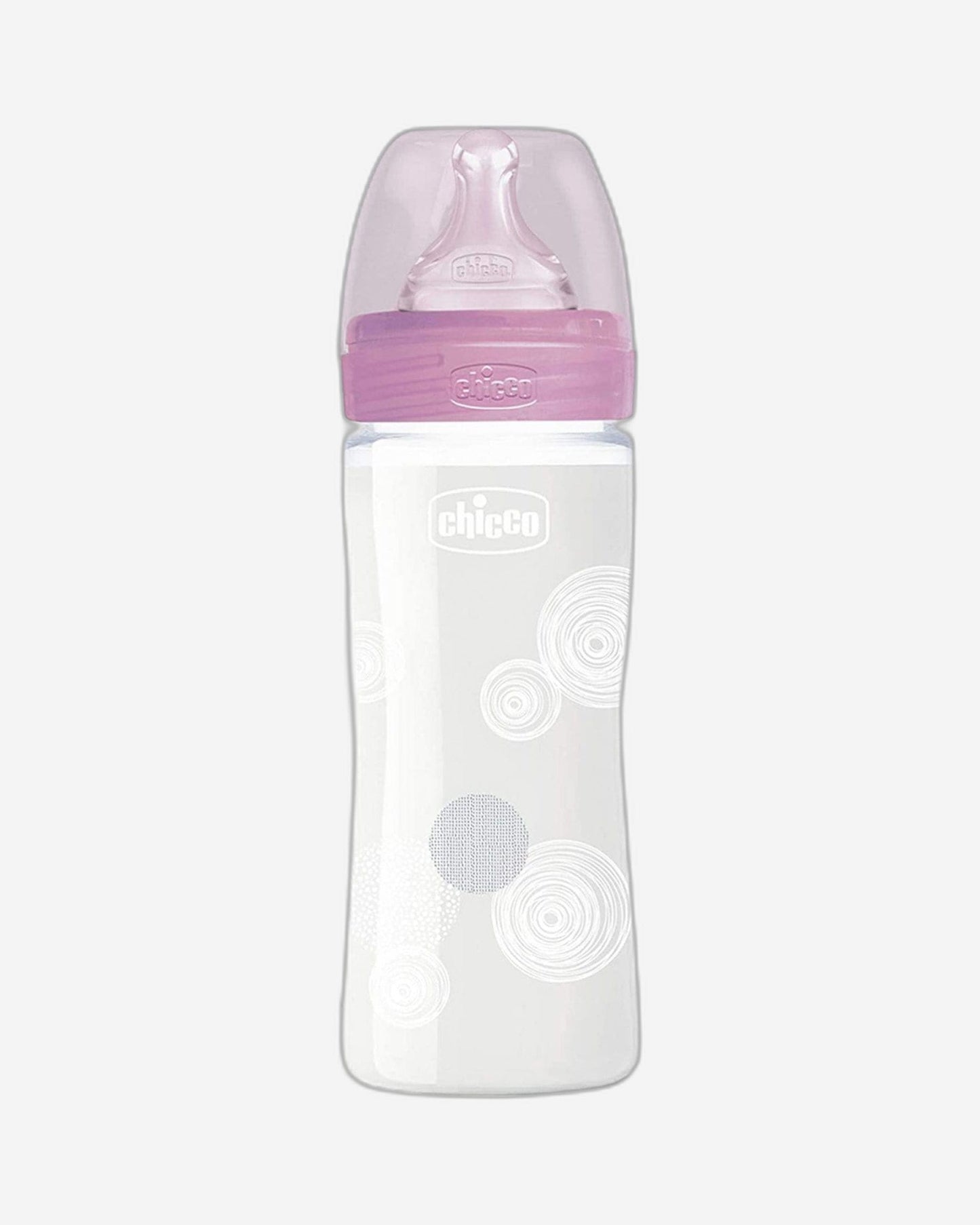CHICCO WELL-BEING GLASS BOTTLE 240ML SLOW FLOW 0M+ SILICONE PINK