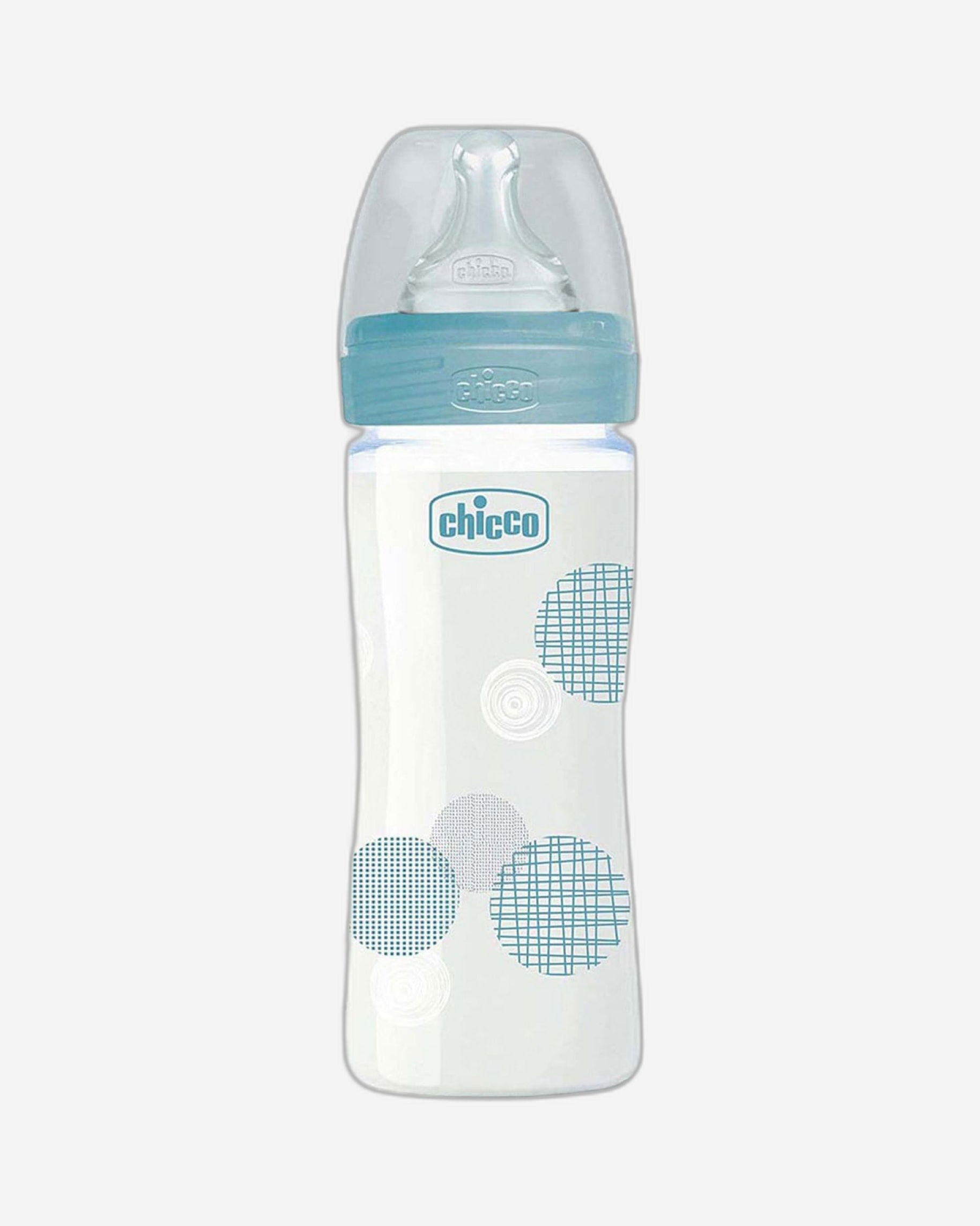 CHICCO WELL-BEING GLASS BOTTLE 240ML SLOW FLOW 0M+ SILICONE BLUE