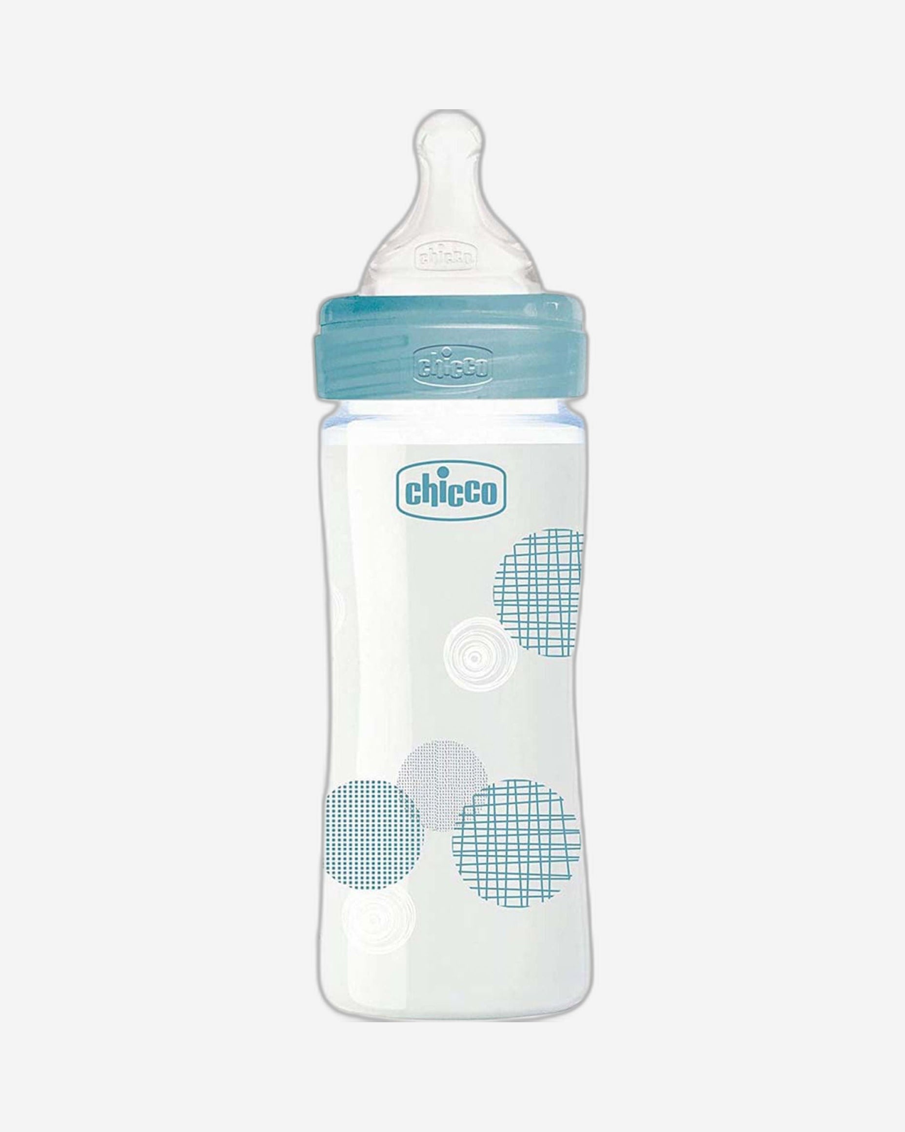CHICCO WELL-BEING GLASS BOTTLE 240ML SLOW FLOW 0M+ SILICONE BLUE