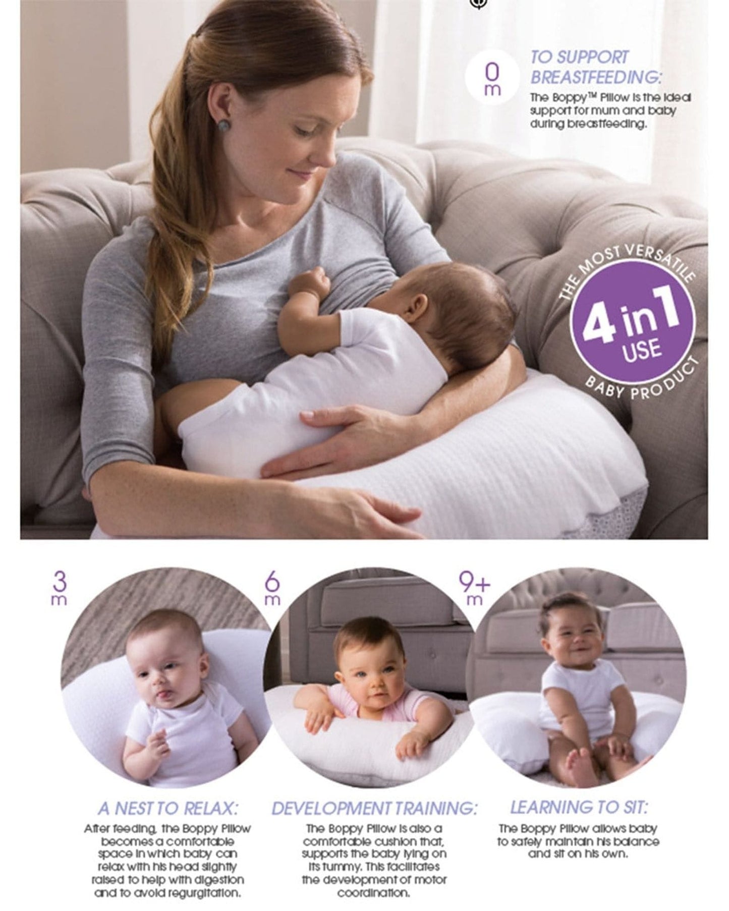 CHICCO BOPPY PILLOW WITH COTTON SLIPCOVER MOON AND STARS