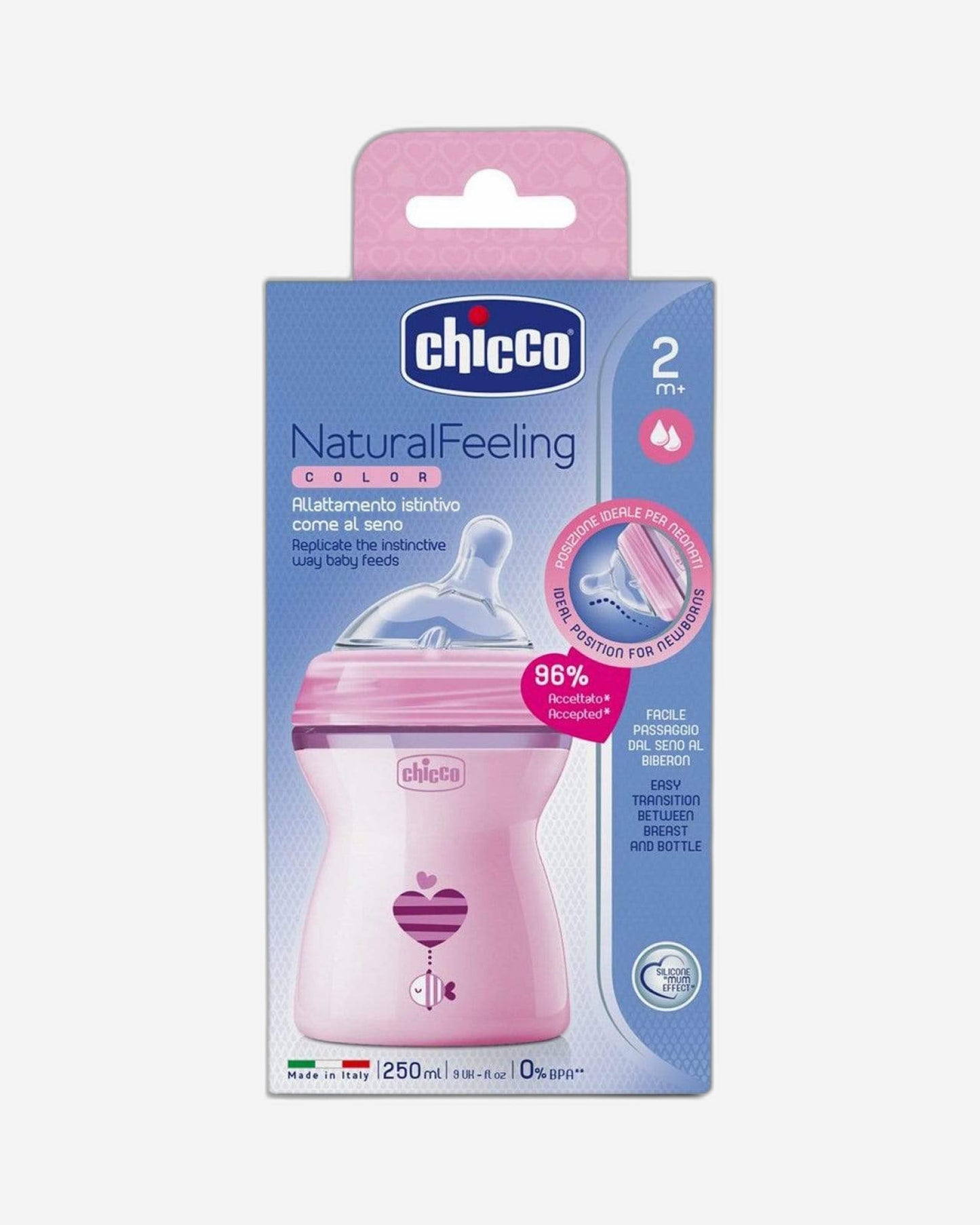 Chicco Natural Feeling Feeding Bottle for 2 Months and Above Baby 250ml - Pink - CH80825-11