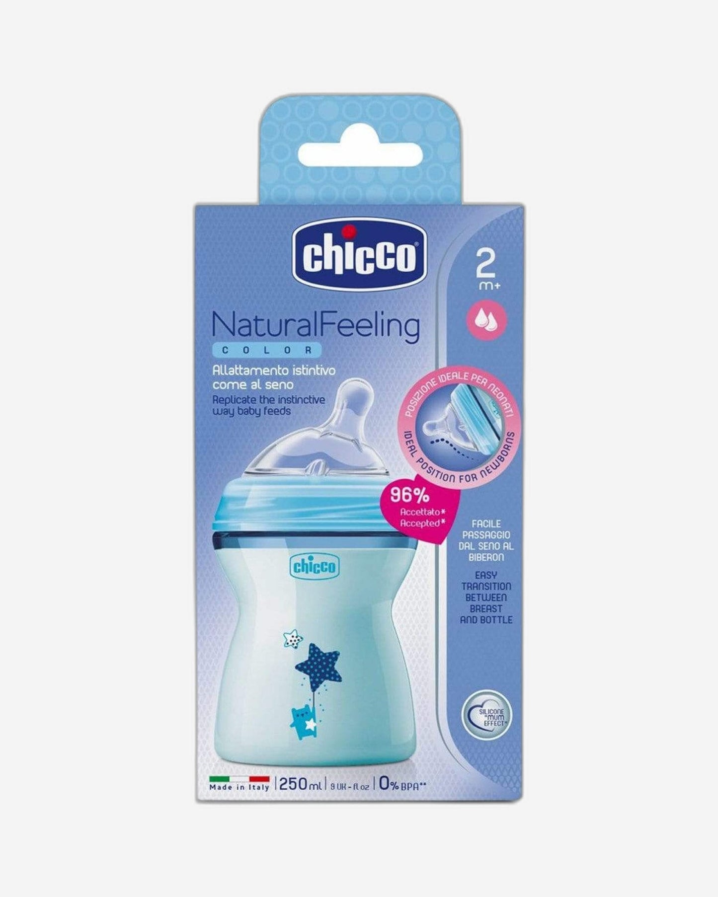 Chicco Natural Feeling Feeding Bottle for 2 Months and Above Baby 250ml - Light Blue - CH80825-21