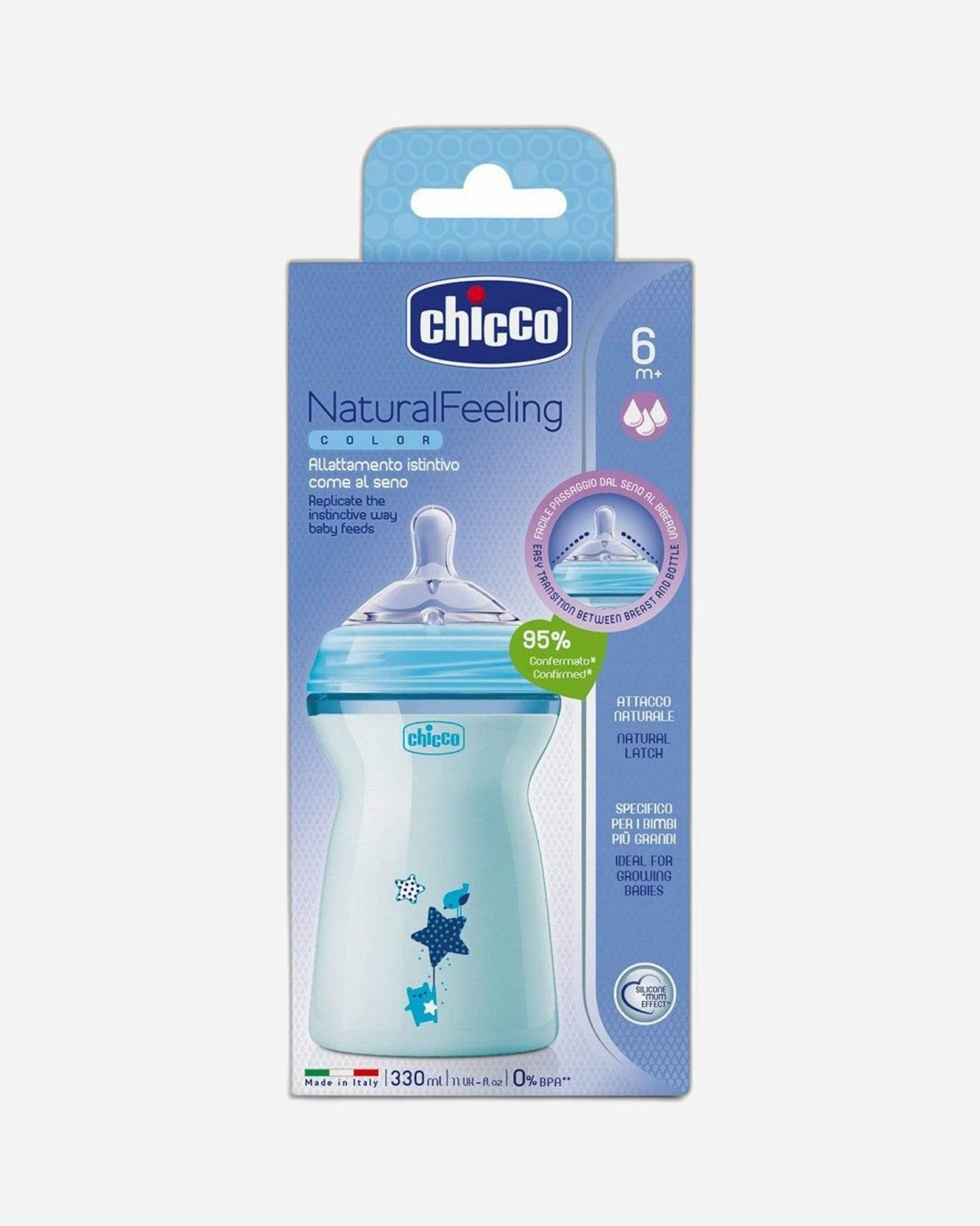 Chicco Natural Feeling Feeding Bottle for 6 Months and Above Baby 330ml - Light Blue - CH80837-21