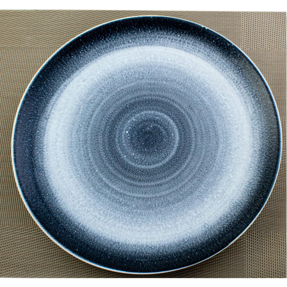 Bone China Shallow Reactive Scandi Dinner Plate 27Cm Blue, White/Blue