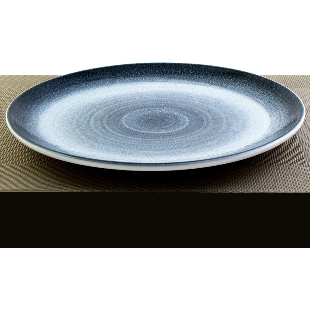 Bone China Shallow Reactive Scandi Dinner Plate 27Cm Blue, White/Blue