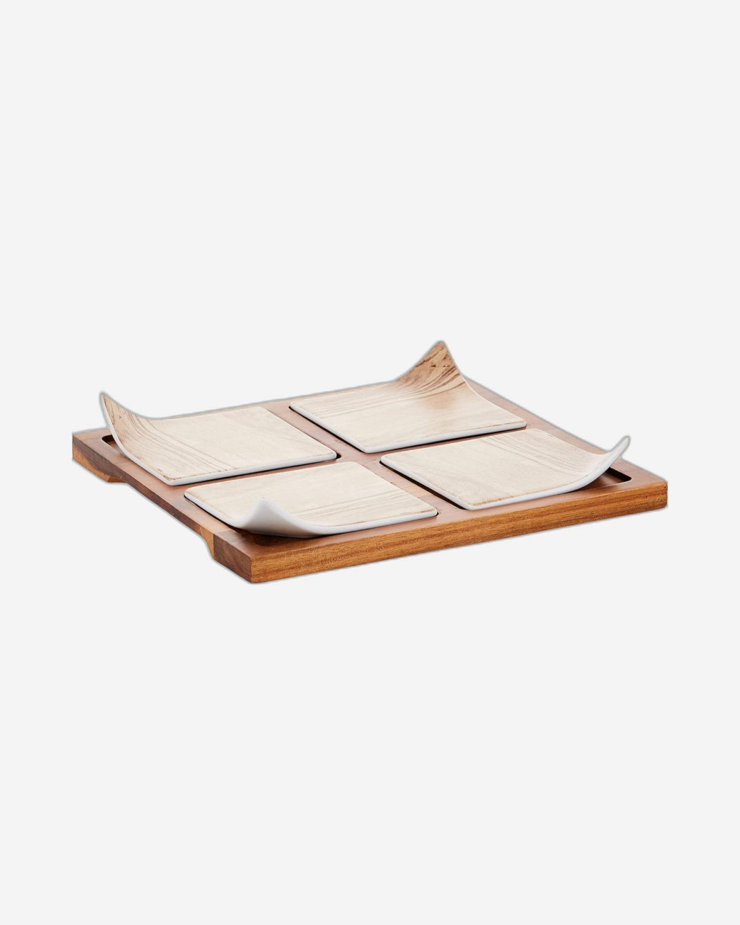 Shallow Serving Platter with 4 Small Dishes - 24.5x24.5x4cm | Ceramic Serving Tray Set for Appetizers, Snacks, and Dips
