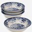 Claytan Classic Blue Windmill & Floral Pattern Earthenware Salad Bowl, 9.3 Inch, White, Set of 4