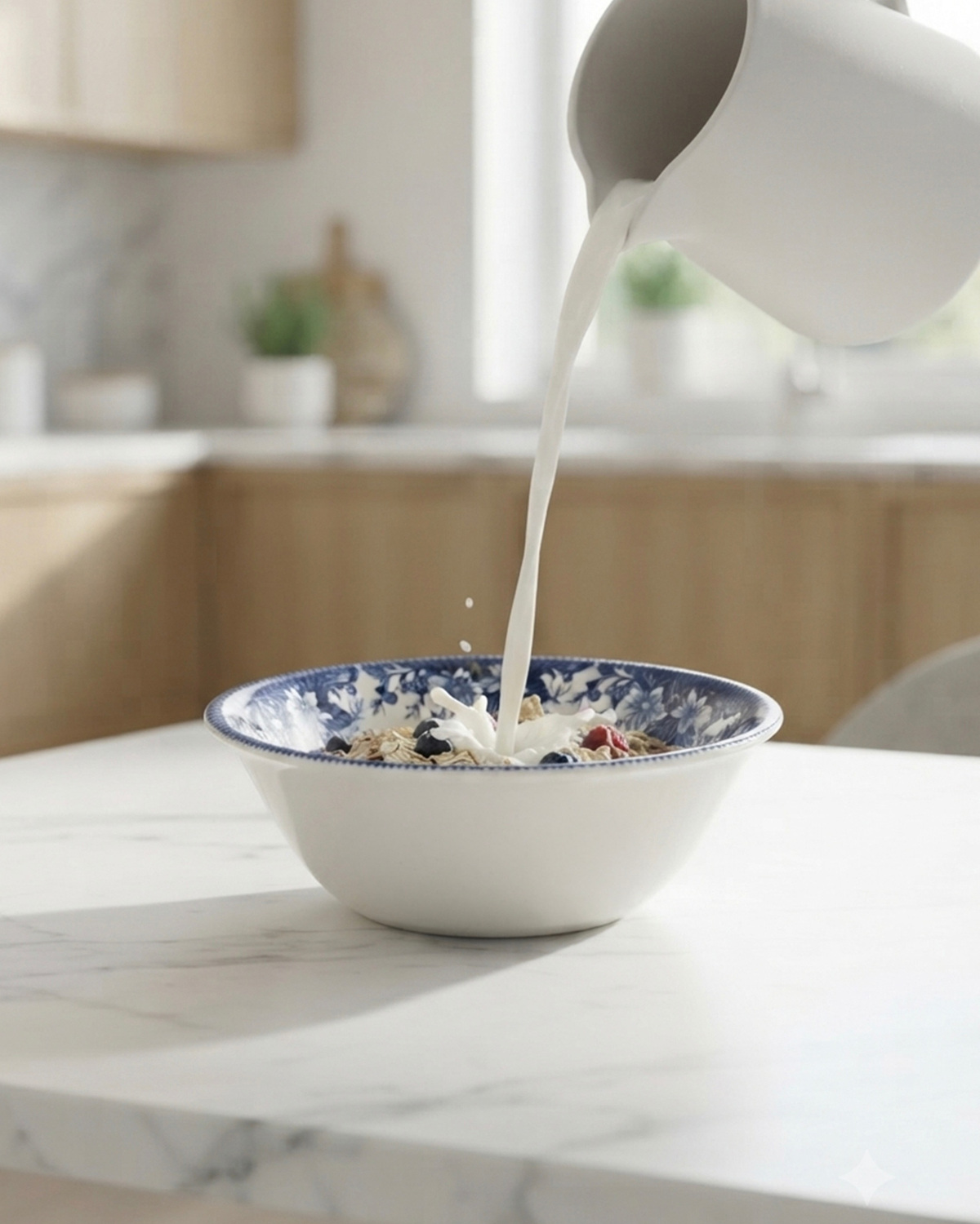 Claytan Classic Blue Windmill & Floral Pattern Earthenware Cereal Bowl, 6.2 Inch, White