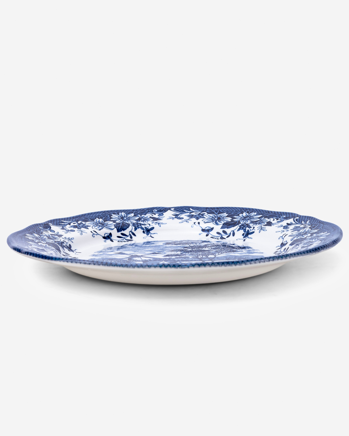 Claytan Classic Blue Windmill & Floral Pattern Earthenware Chop Plate, 12.1 Inch, White