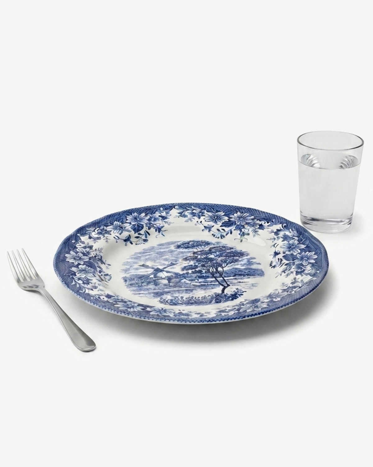 Claytan Classic Blue Windmill & Floral Pattern Earthenware Chop Plate, 12.1 Inch, White