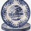 Claytan Classic Blue Windmill & Floral Pattern Earthenware Chop Plate, 12.1 Inch, White, Set of 4