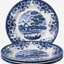 Claytan Classic Blue Windmill & Floral Pattern Earthenware Dinner Plate, 10.2 Inch, White, Set of 4