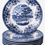 Claytan Classic Blue Windmill & Floral Pattern Earthenware Dinner Plate, 10.2 Inch, White, Set of 6