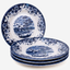 Claytan Classic Blue Windmill & Floral Pattern Earthenware Salad Plate, 8.1 Inch, White, Set of 4