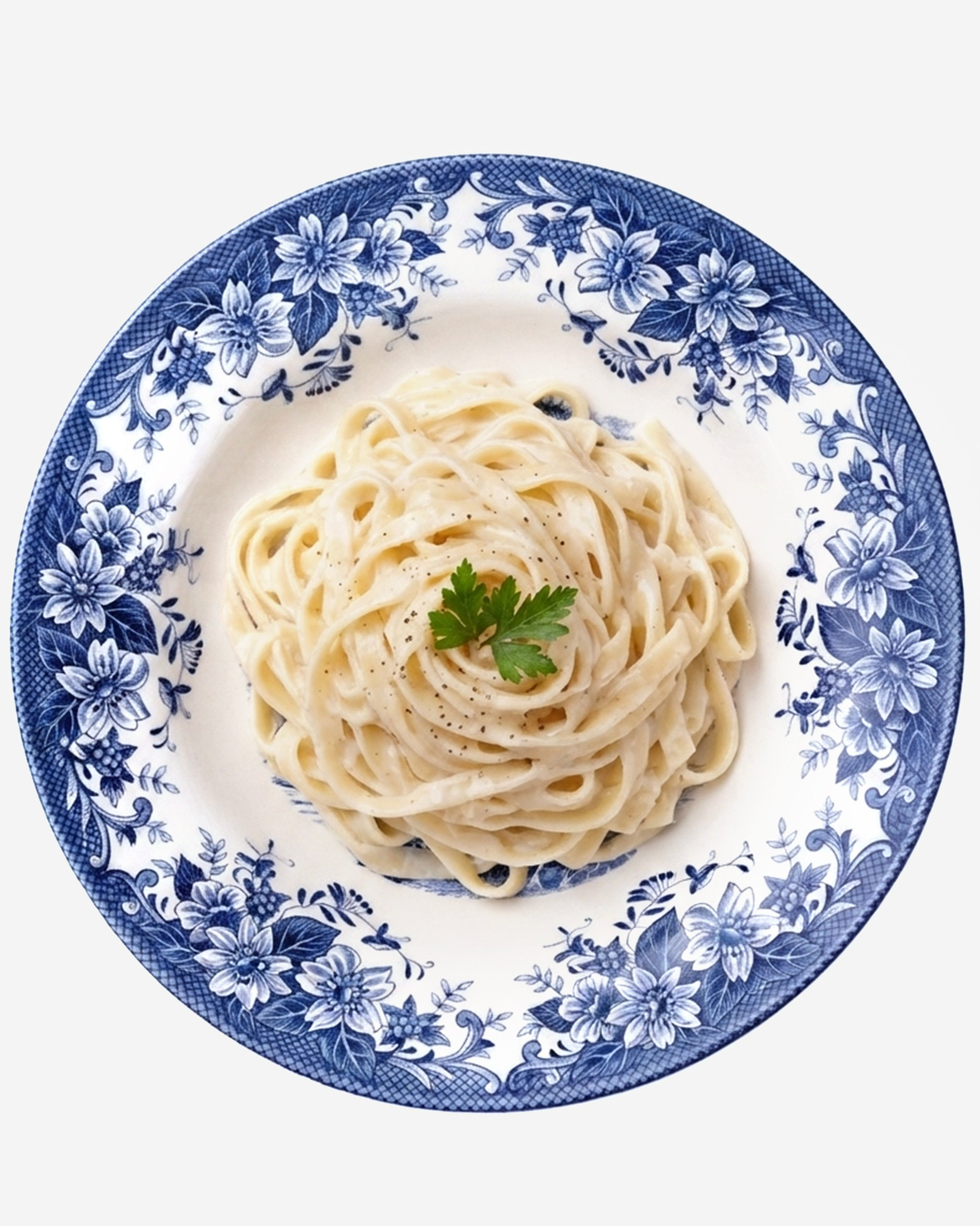 Claytan Classic Blue Windmill & Floral Pattern Earthenware Soup & Pasta Plate, 9.2 Inch, White