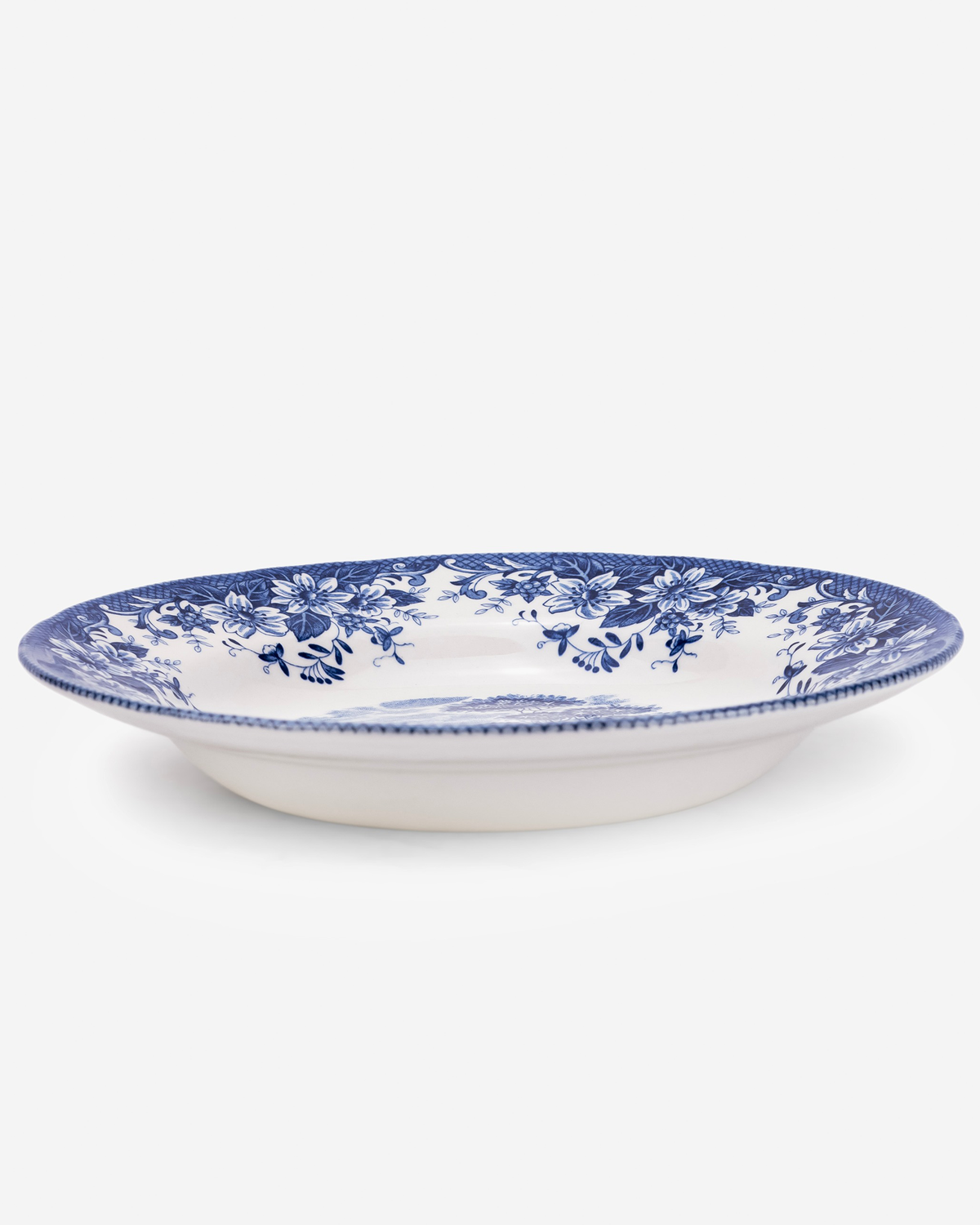 Claytan Classic Blue Windmill & Floral Pattern Earthenware Soup & Pasta Plate, 9.2 Inch, White