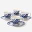 Claytan Classic Windmill Pattern Blue Earthenware Espresso Cup & Saucer Set, 90ml, White, Set of 4