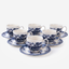 Claytan Classic Windmill Pattern Blue Earthenware Espresso Cup & Saucer Set, 90ml, White, Set of 6