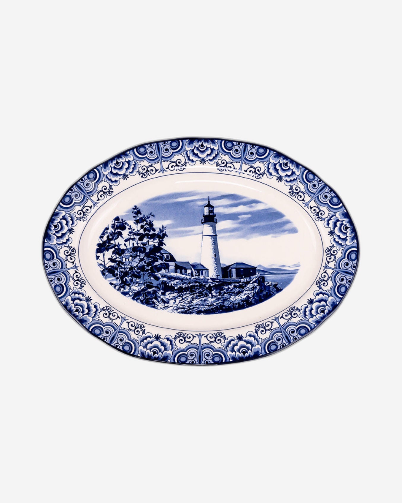 Claytan Lighthouse Blue 14.2-Inch Ceramic Oval Platter (Set of 1)