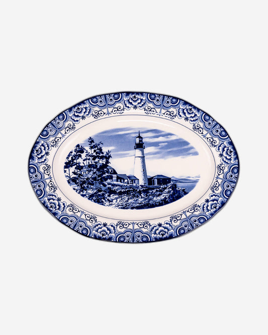 Claytan Lighthouse Blue 14.2-Inch Ceramic Oval Platter (Set of 1)